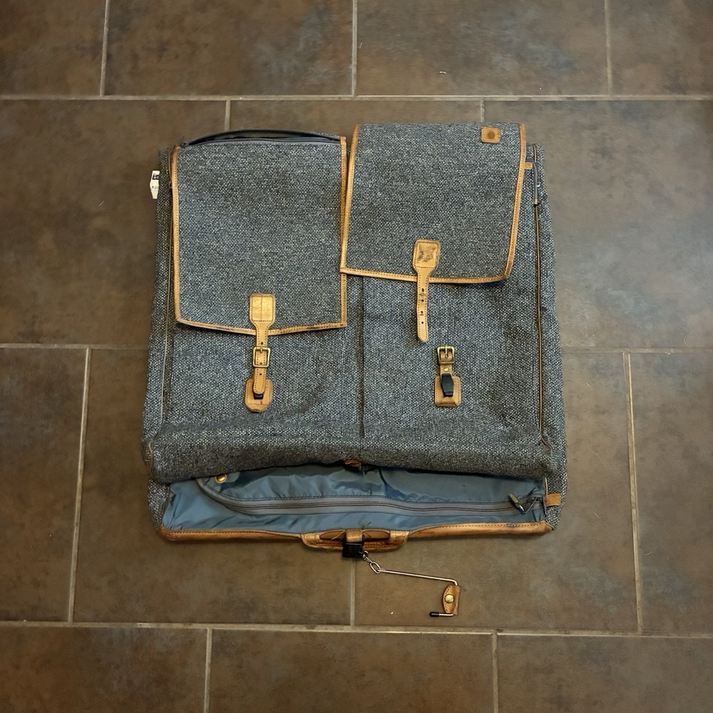 Vintage Hartmann Tweed Garment Suit Bag Hanging Travel Luggage Leather Trim USA